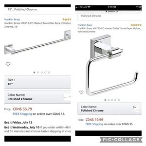New! Polished Chrome towel and toilet paper holder
